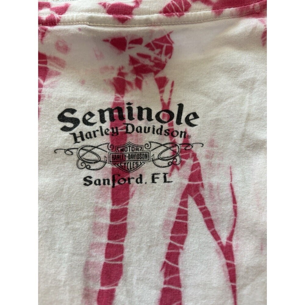 Harley Davidson Tie Dye T-Shirt XL V Neck Pink Short Sleeve Vtg 2012 Seminole Fl - Picture 7 of 7